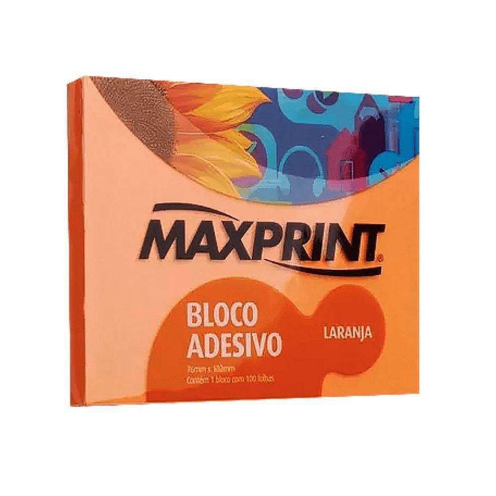 Bloco Adesivo Maxprint Laranja Neon 100 Folhas • Lemart Papelaria 0476