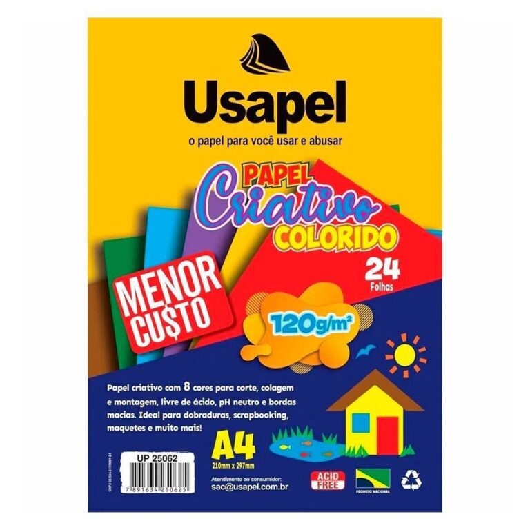 Bloco De Papel Criativo Com 8 Cores Usapel Color 24 Folhas A4 210x297mm 120gm² • Lemart Papelaria 7329