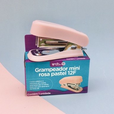 Mini Grampeador Plástico para 12 Folhas Onda Tom Pastel Lemart Papelaria